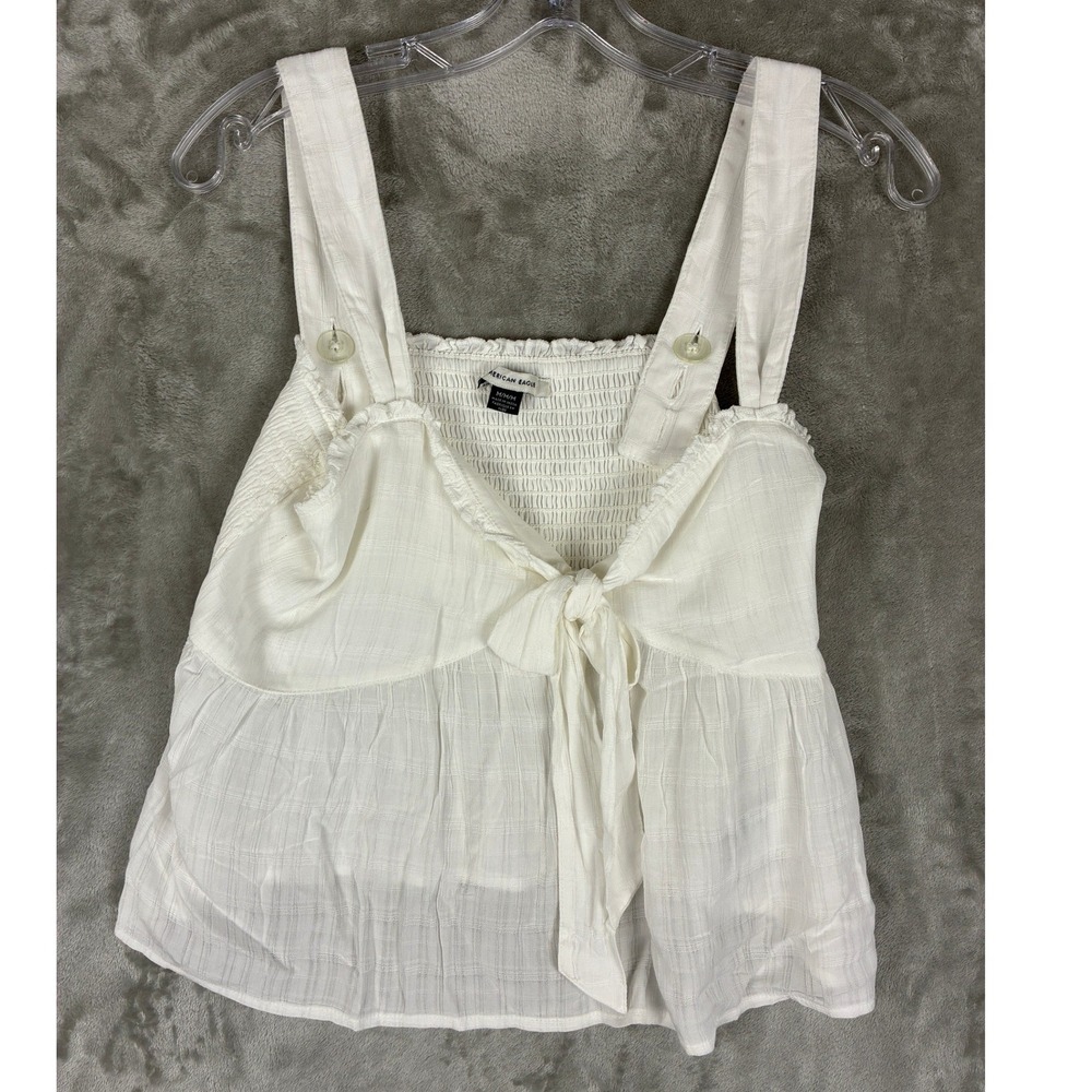 American Eagle White Tie Front Smocked Peplum Cami Top Women Medium Boho Strappy